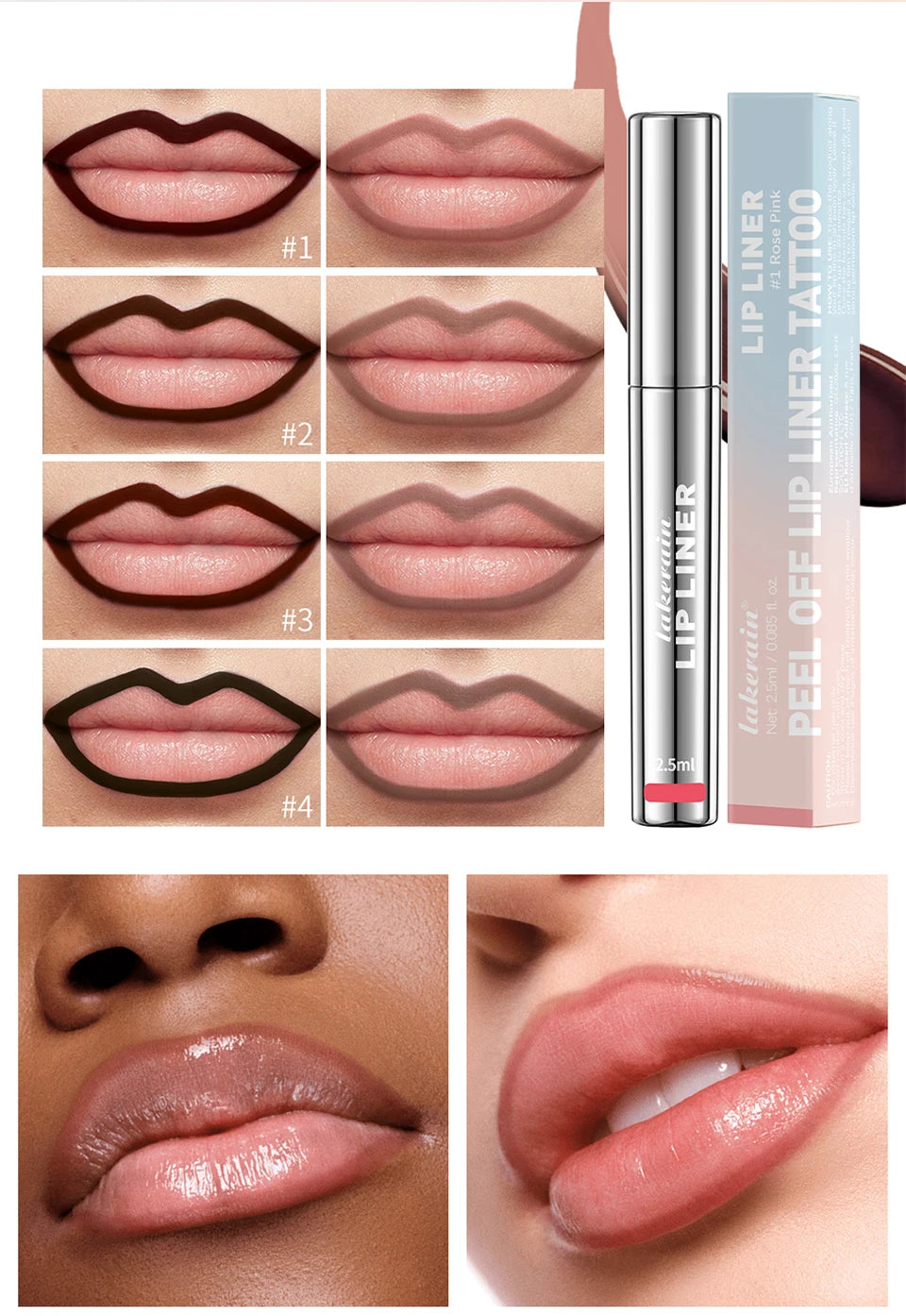 Wasserfester Lip Liner – Peel Off Tattoo Lipgloss, Langanhaltender Matte Lip Tint für Perfekte Lippenkonturen