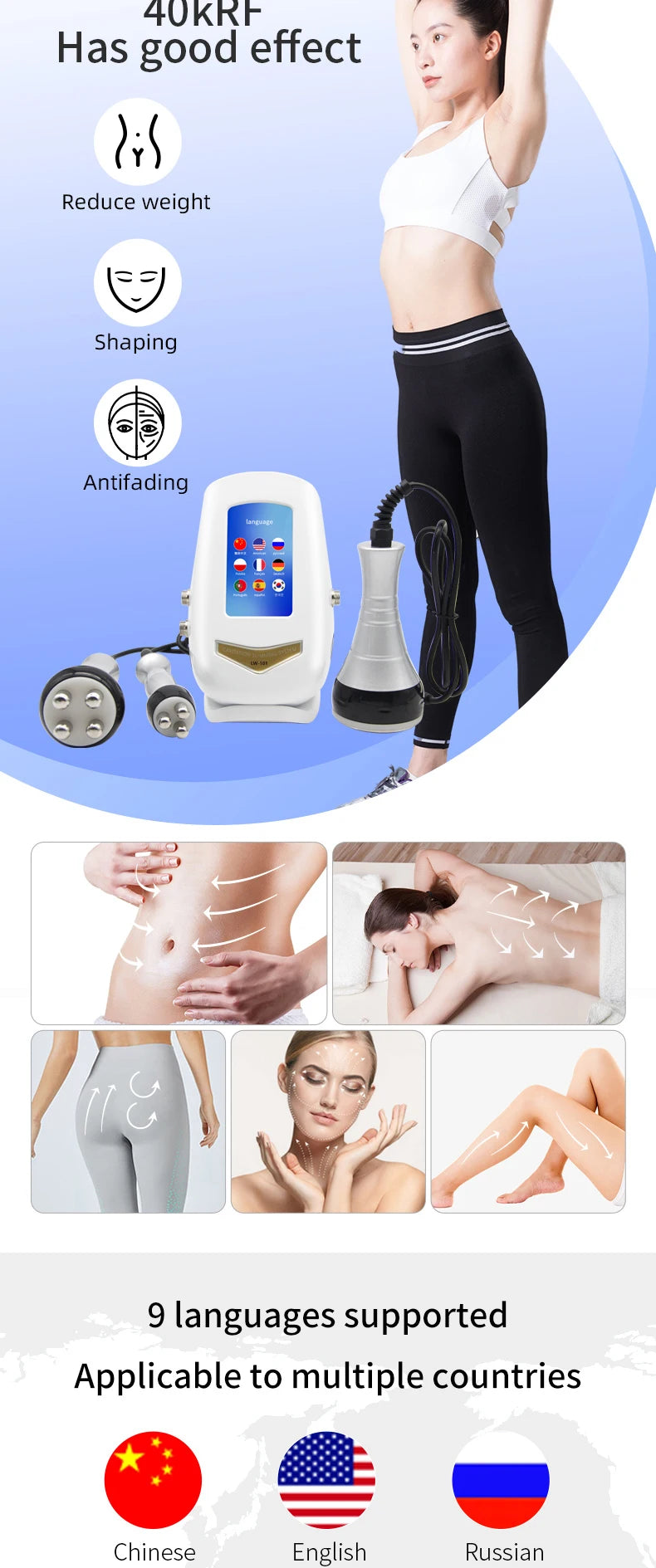 2025 Hot Selling 40K Ultrasonic Cavitation Body & Facial Radiofrequency Massage Machine – Weight Loss, Body Shaping, Slimming & Fat Burn